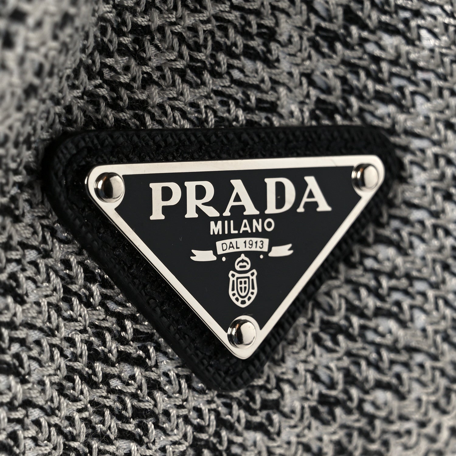 Prada Jacquard Logo Ricamo Embroidered Small Tote Black Talco