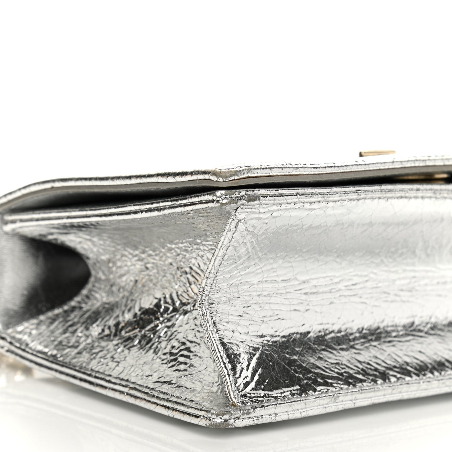 Metallic Ceramic Effect Deerskin Medium Diorama Flap Bag Silver