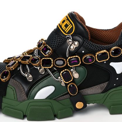 Gucci X SEGA Mesh Suede Calfskin Removable Crystals Mens Flashtrek Sneakers 8.5 Loess Black Olive Green 10 of 13