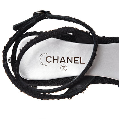 Chanel Tweed Iridescent Calfskin Cap Toe CC Slingback Pumps 39 Black Silver 8 of 9