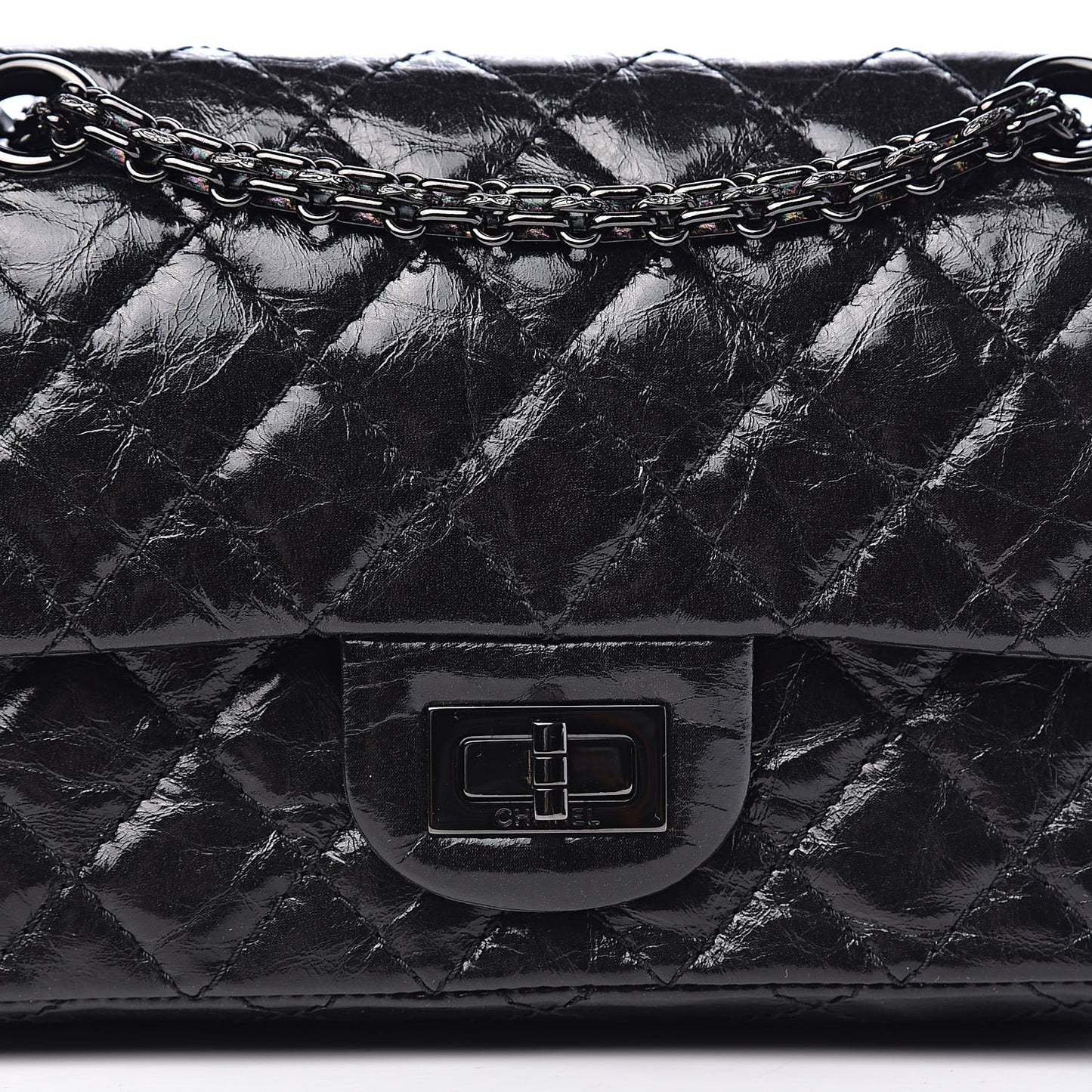 Shiny Aged Calfskin Quilted 2.55 Reissue 224 Flap So Black