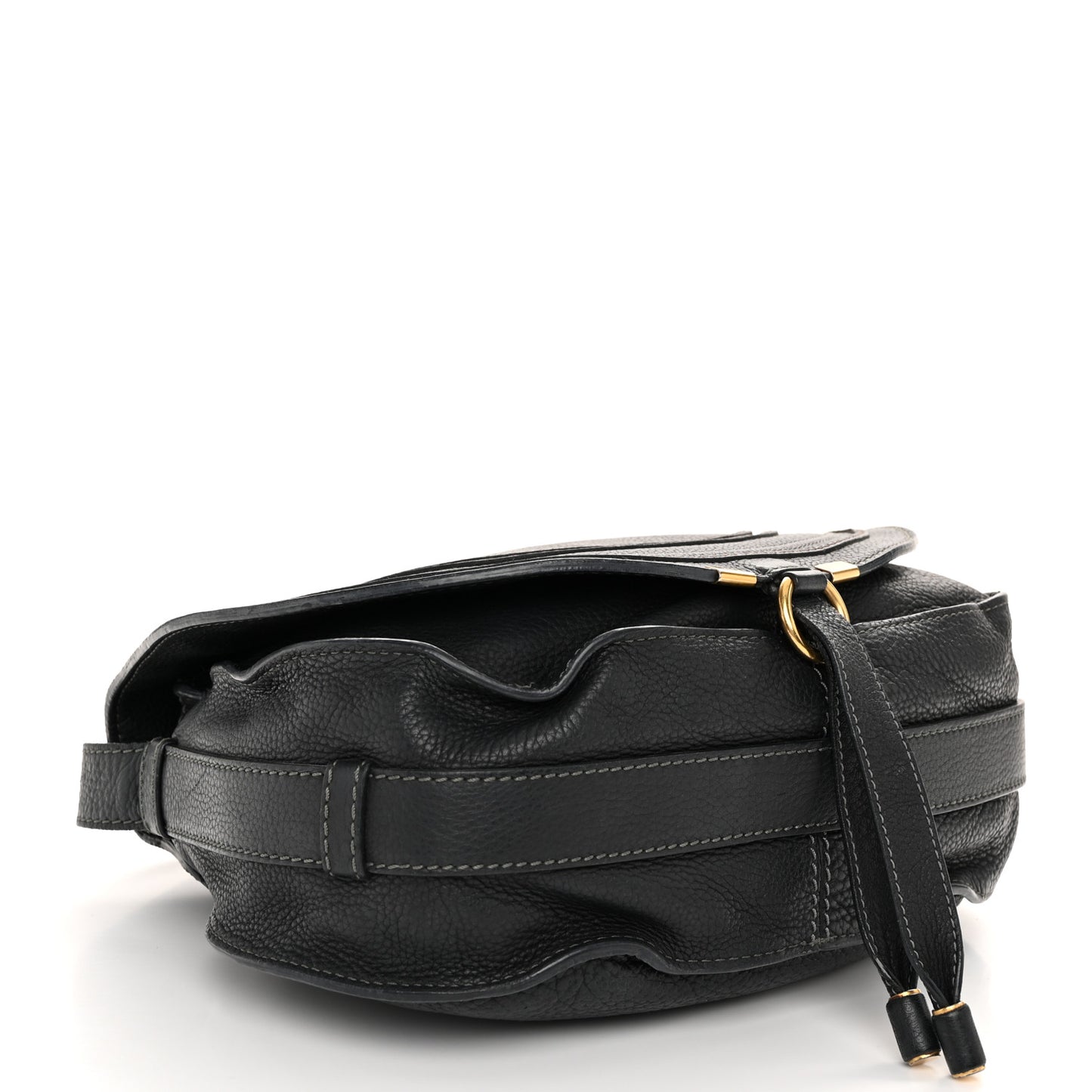 Grained Calfskin Medium Marcie Saddle Bag Black