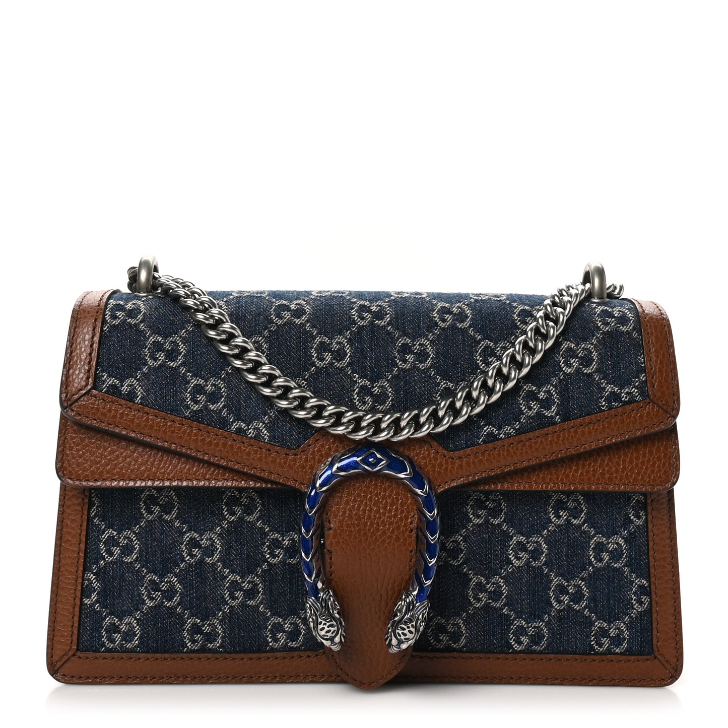 New Denim GG Monogram Dollar Calfskin Enamel Small Dionysus Shoulder Bag Blue Tea Cuir Epilog Electric Blue
