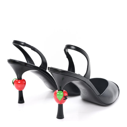 Chanel Lambskin Patent Cap Toe CC Apple Slingback Pumps 41 Black 5 of 9