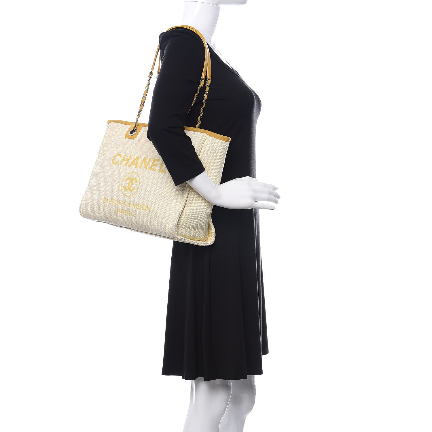 Chanel Woven Straw Raffia Small Deauville Tote Yellow 2 of 10