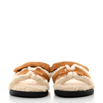 Hermes Suede Goatskin Woolskin Womens Chypre Sandals 37 Naturel Ecru 2 of 9