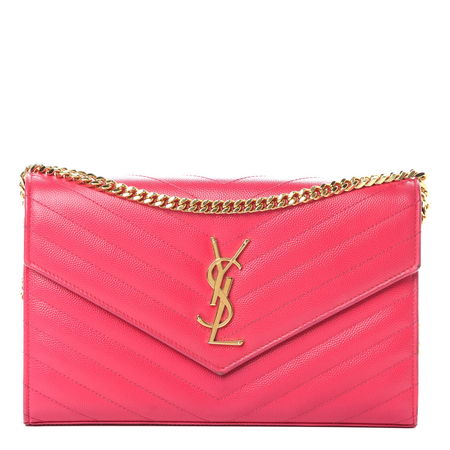 Saint Laurent Grain De Poudre Matelasse Chevron Monogram Chain Wallet Bubblegum 1 of 19