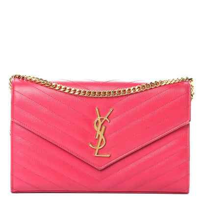 Saint Laurent Grain De Poudre Matelasse Chevron Monogram Chain Wallet Bubblegum 1 of 19