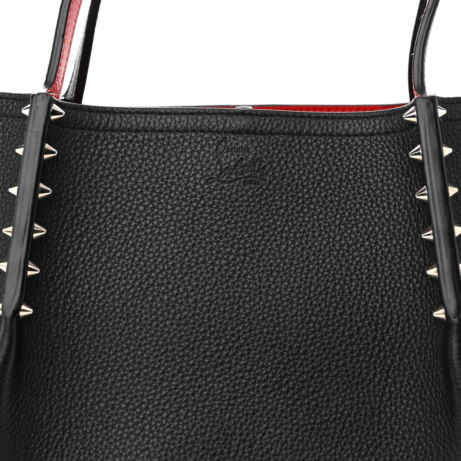 Christian Louboutin Calfskin Spiked Small Cabarock Shopper Tote Black 7 of 11