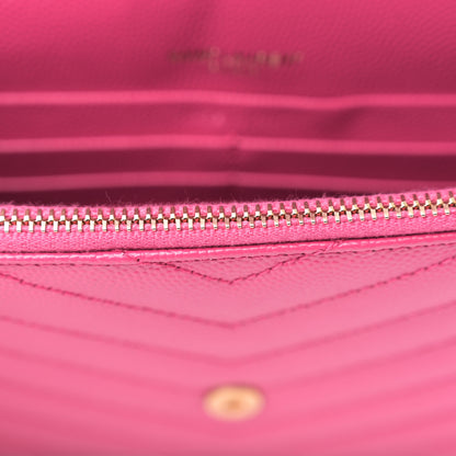 Saint Laurent Grain De Poudre Matelasse Chevron Monogram Envelope Chain Wallet Fresh Fuchsia 10 of 10