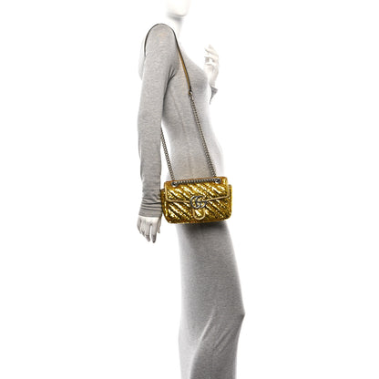 Gucci Sequin Matelasse Diagonal Mini GG Marmont Shoulder Bag Gold 2 of 10