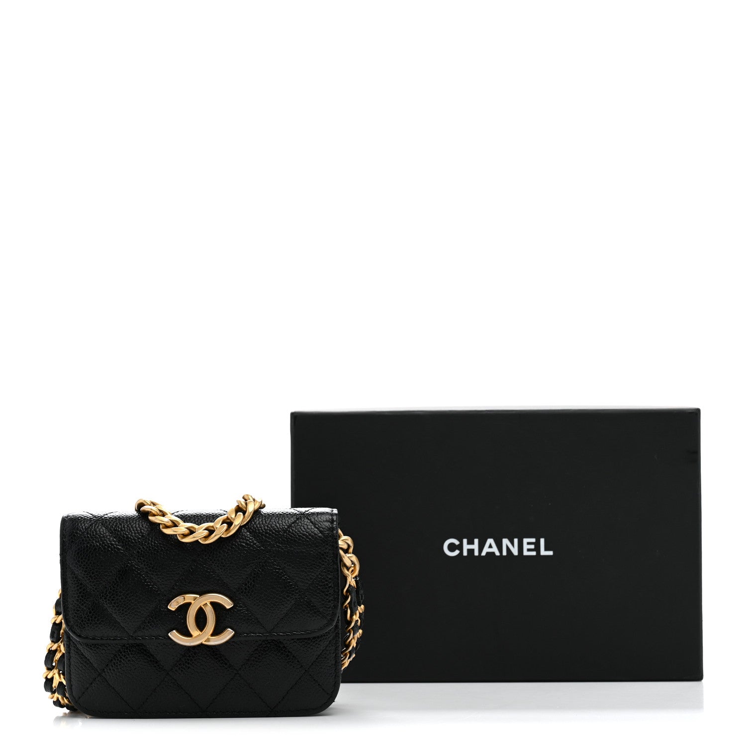 Chanel Shiny Caviar Quilted Chain Melody Card Holder On Chain Black 12 of 12