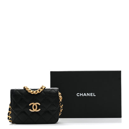 Chanel Shiny Caviar Quilted Chain Melody Card Holder On Chain Black 12 of 12