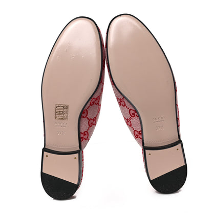 Gucci Canvas GG Monogram Horsebit Womens Princetown Slippers 37.5 Gardenia Hibiscus Red 5 of 8