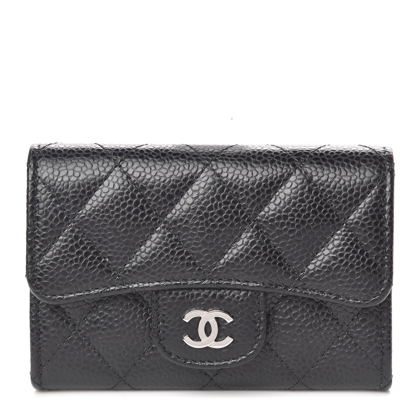Caviar Quilted Flap Card Holder Wallet Black