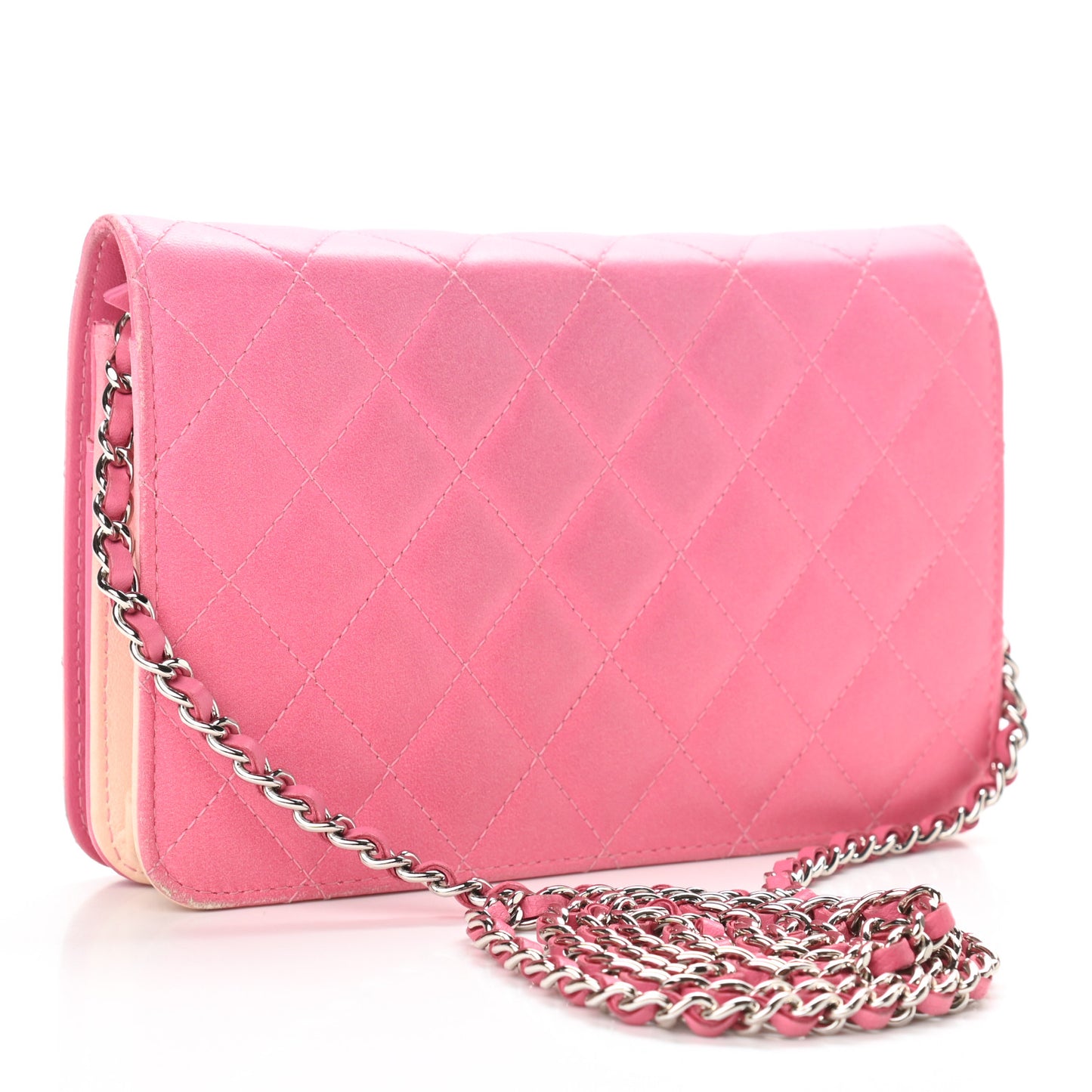 Faded Lambskin Quilted Zephyr Wallet on Chain WOC Dark Pink