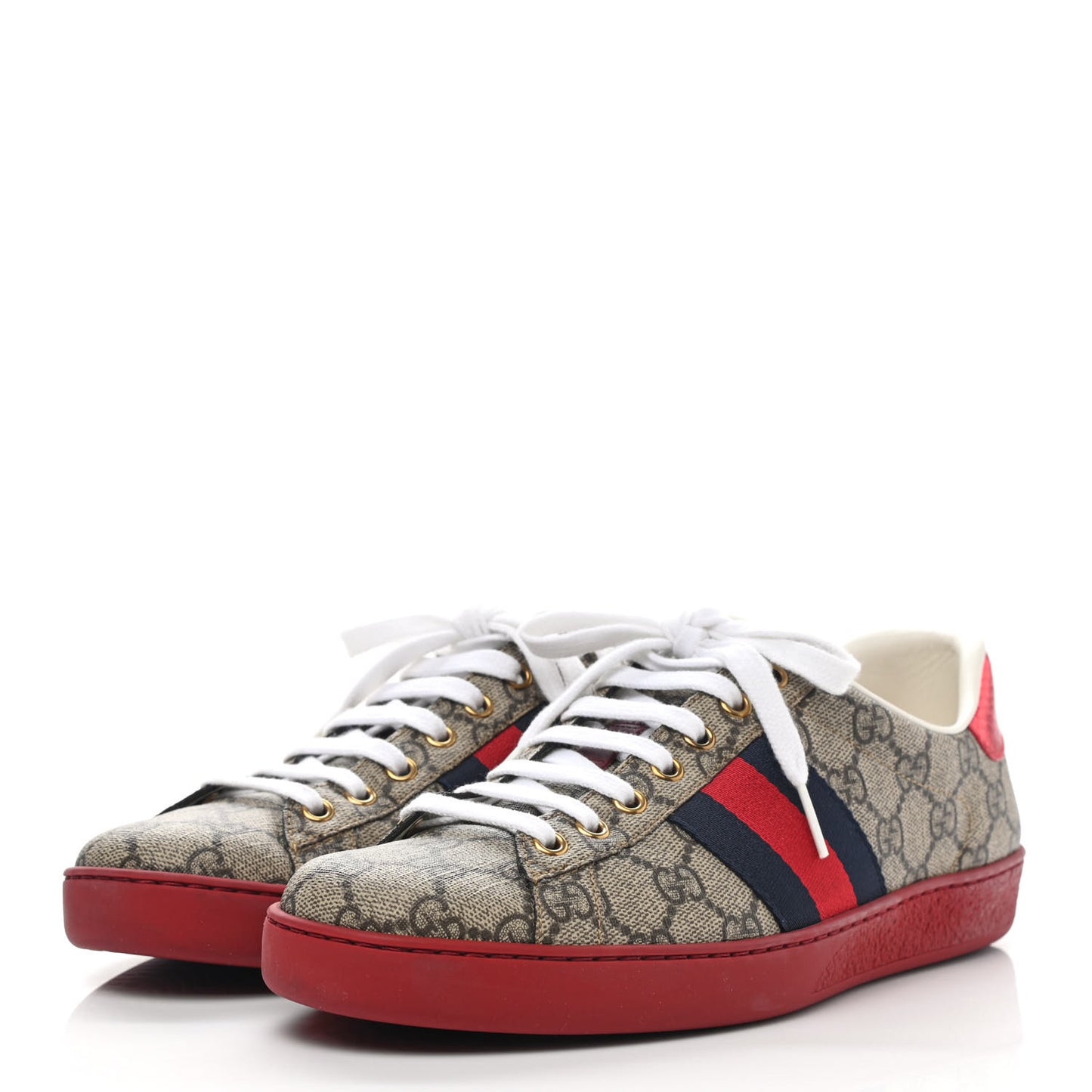 GG Supreme Monogram Ayers Mens New Ace Low-Top Sneaker 7 Beige Red
