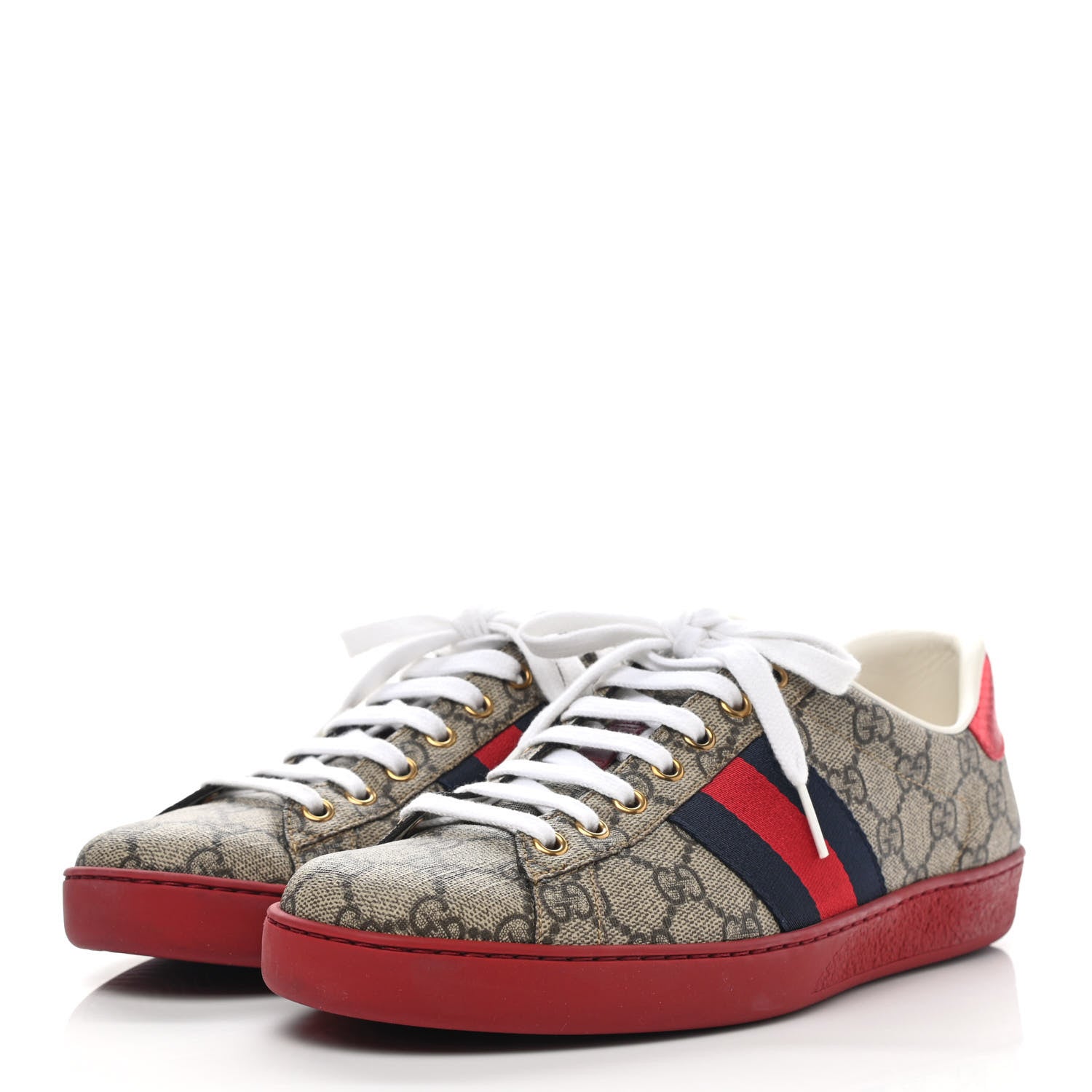 Gucci GG Supreme Monogram Ayers Mens New Ace Low-Top Sneaker 7 Beige Red 7 of 32