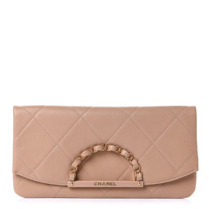 Chanel Caviar Quilted Woven Chain Handle Flap Clutch Beige 1 of 11