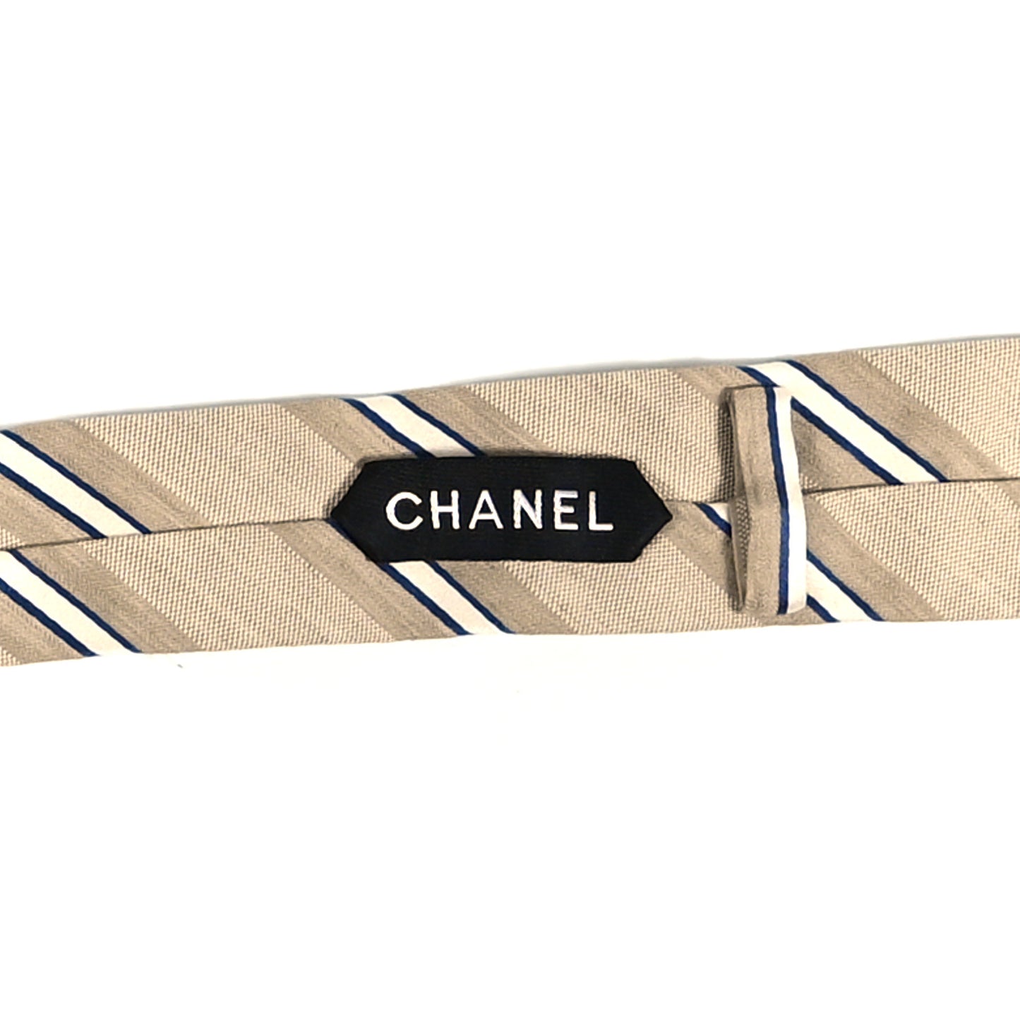 Linen Cotton Silk Mens CC Stripe Neck Tie Beige