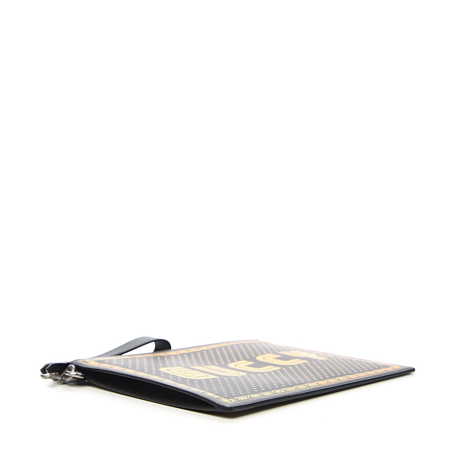 X SEGA Calfskin GUCCY Stars Zip Wristlet Pouch Black Gold