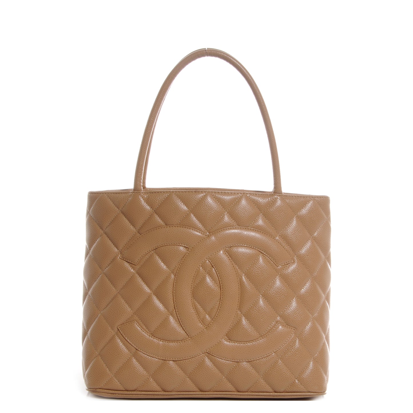 Caviar Medallion CC Tote Dark Beige