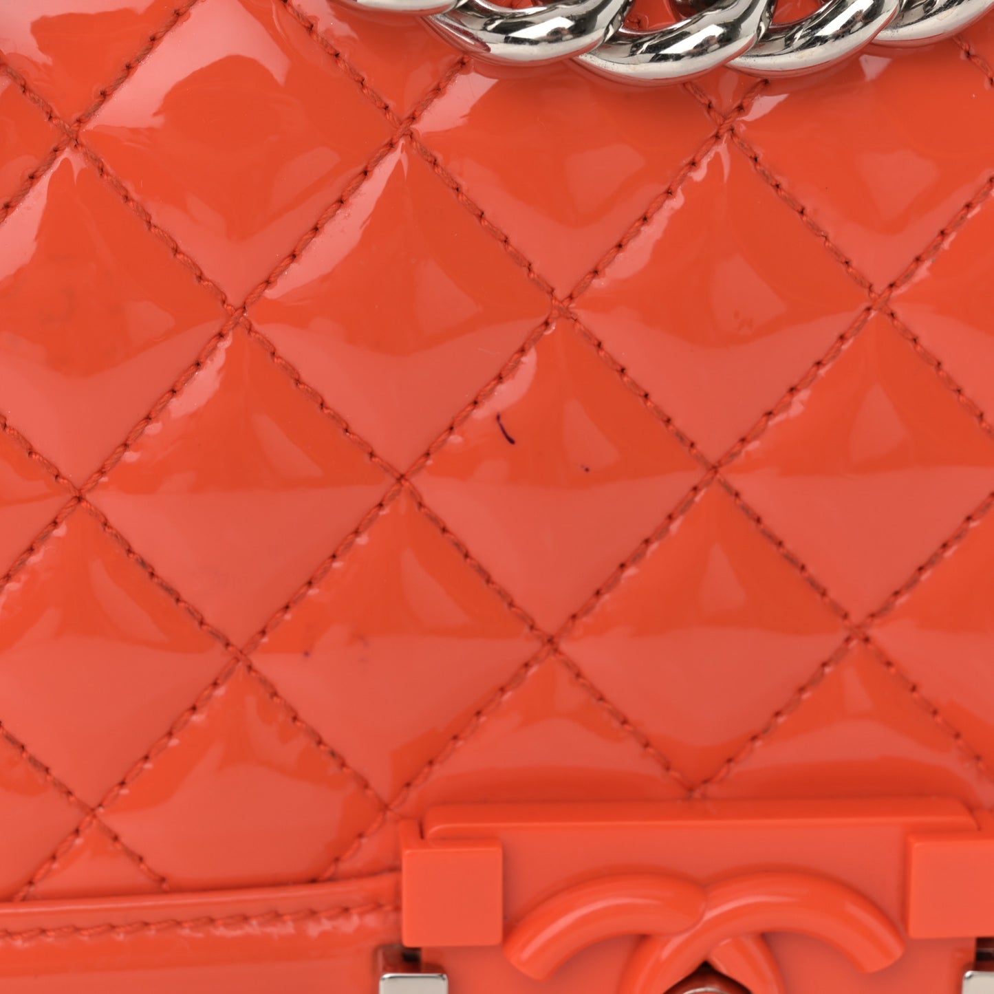 Patent Calfskin Quilted Small Plexiglass Boy Flap Orange