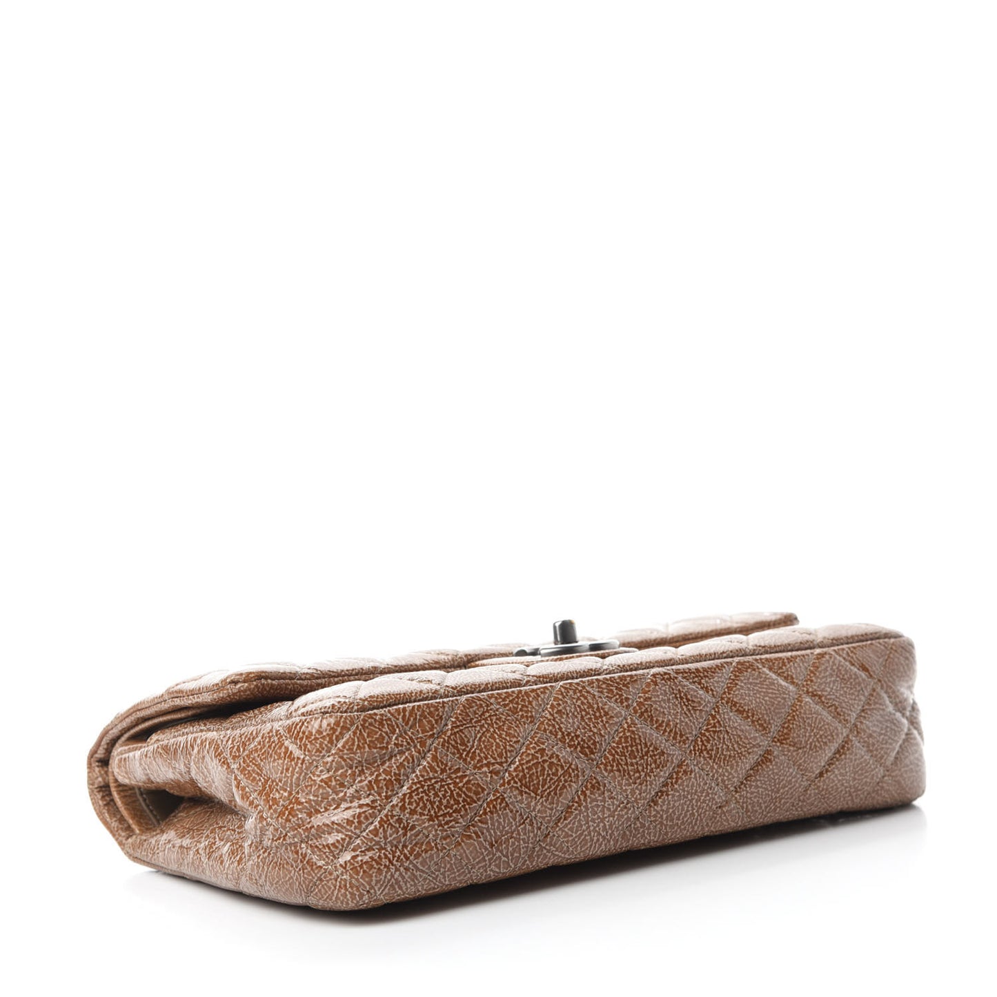 Crinkled Patent Quilted Medium Double Flap Brown