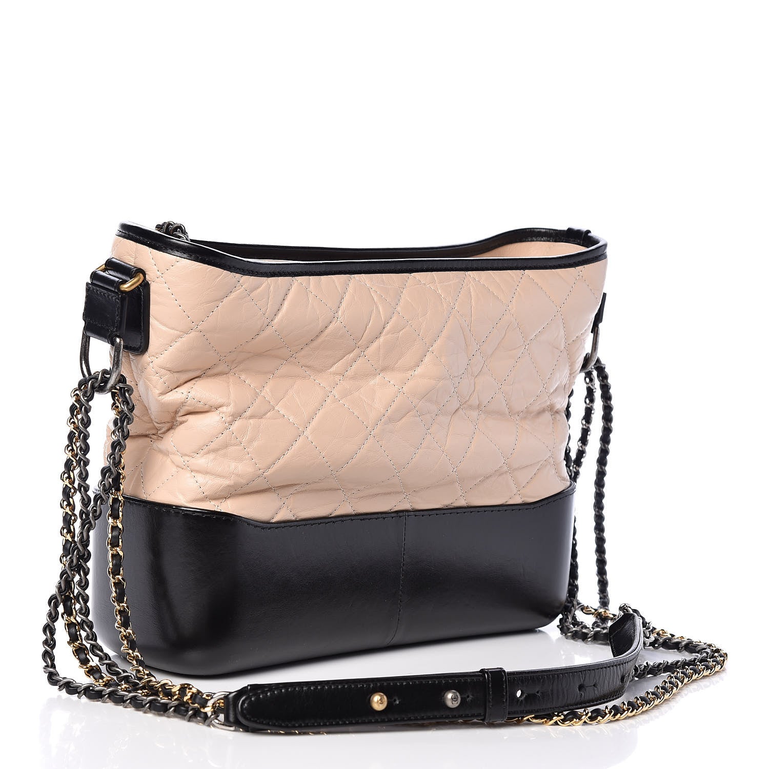 Chanel Aged Calfskin Quilted Medium Gabrielle Hobo Beige Black 5 of 13