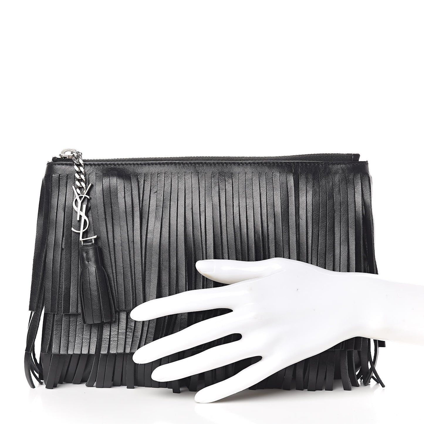 Calfskin Fringe Medium Clutch Black