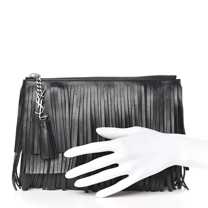 Saint Laurent Calfskin Fringe Medium Clutch Black 2 of 7