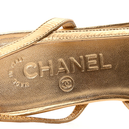 Chanel Goatskin Grosgrain Cap Toe CC Slingback Sandals 36 Dark Gold Black 8 of 10