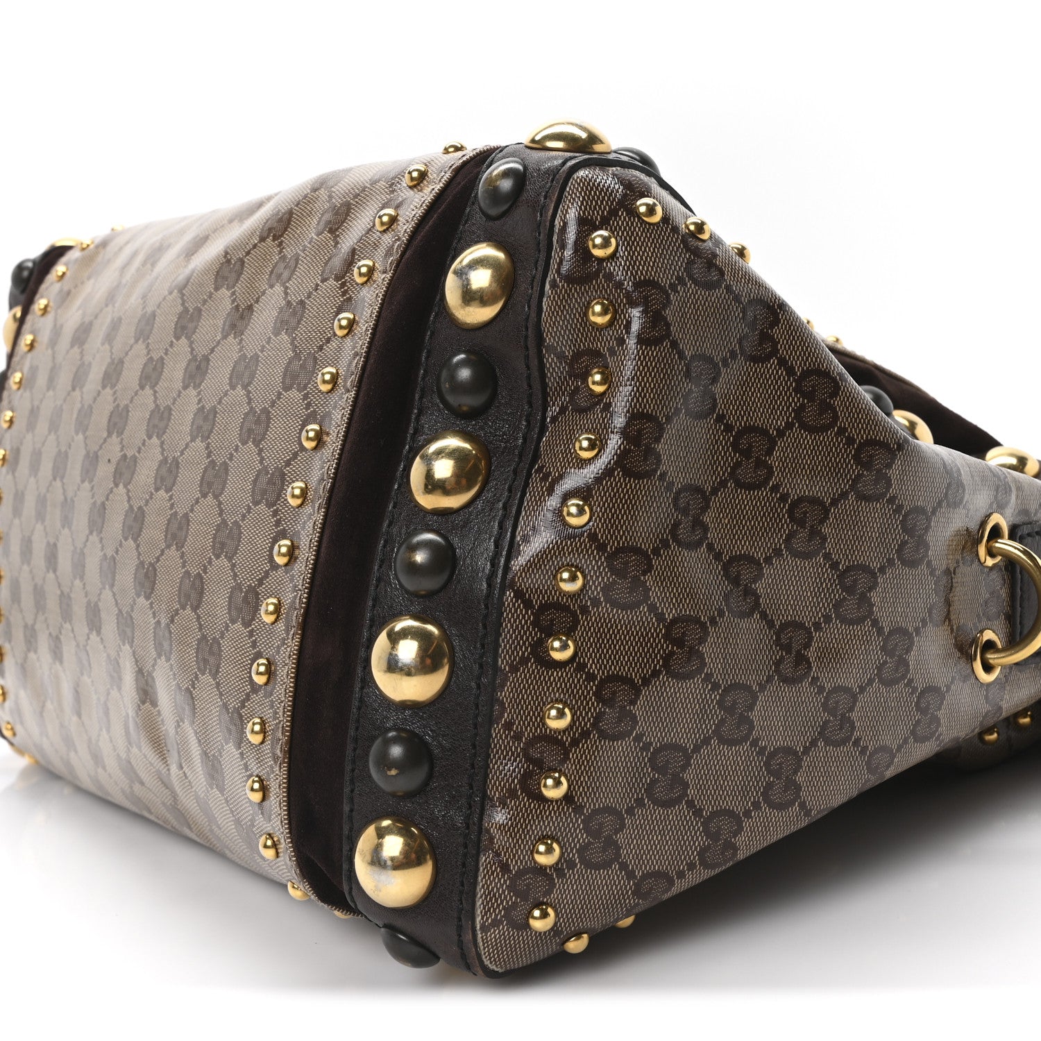 Gucci Crystal Monogram Studded Large Babouska Boston Dark Brown 10 of 10