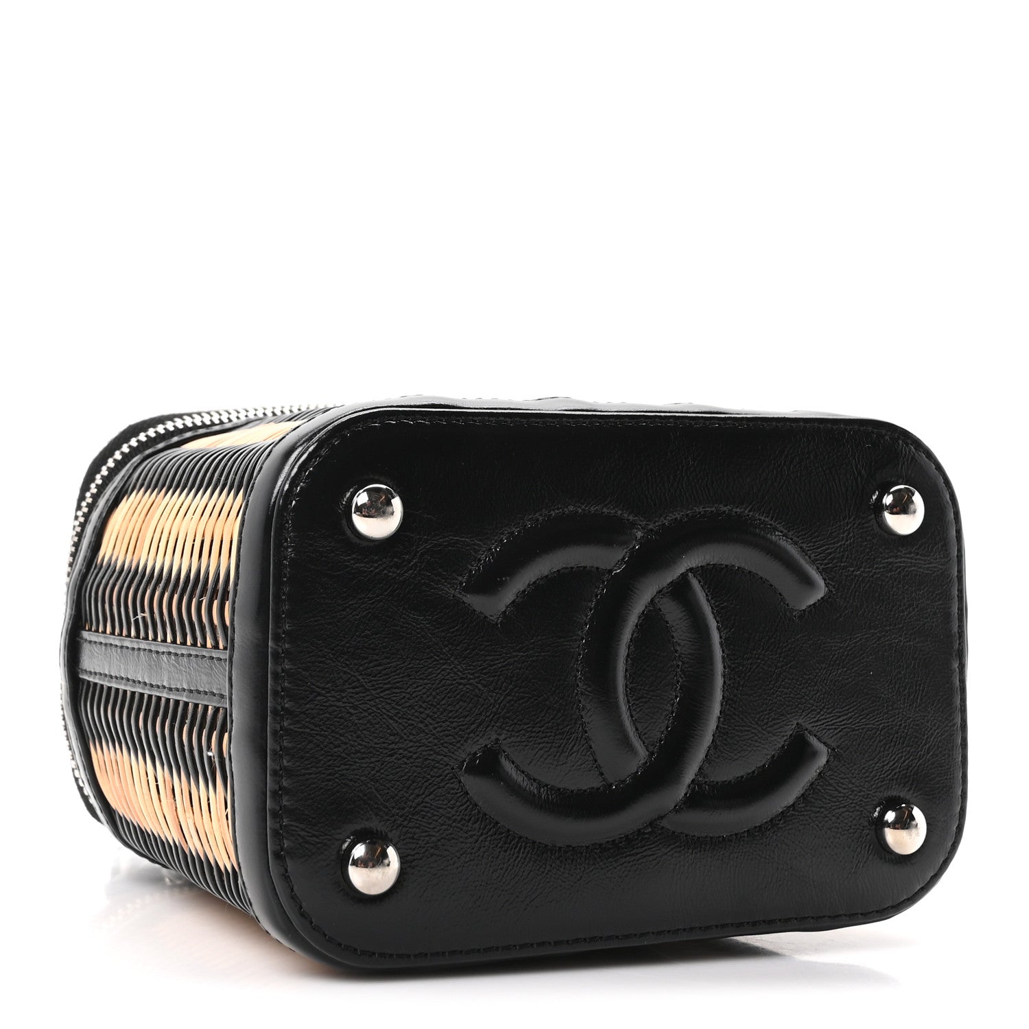 Chanel Calfskin Raffia Small Vanity Case Bag Black Beige 4 of 10