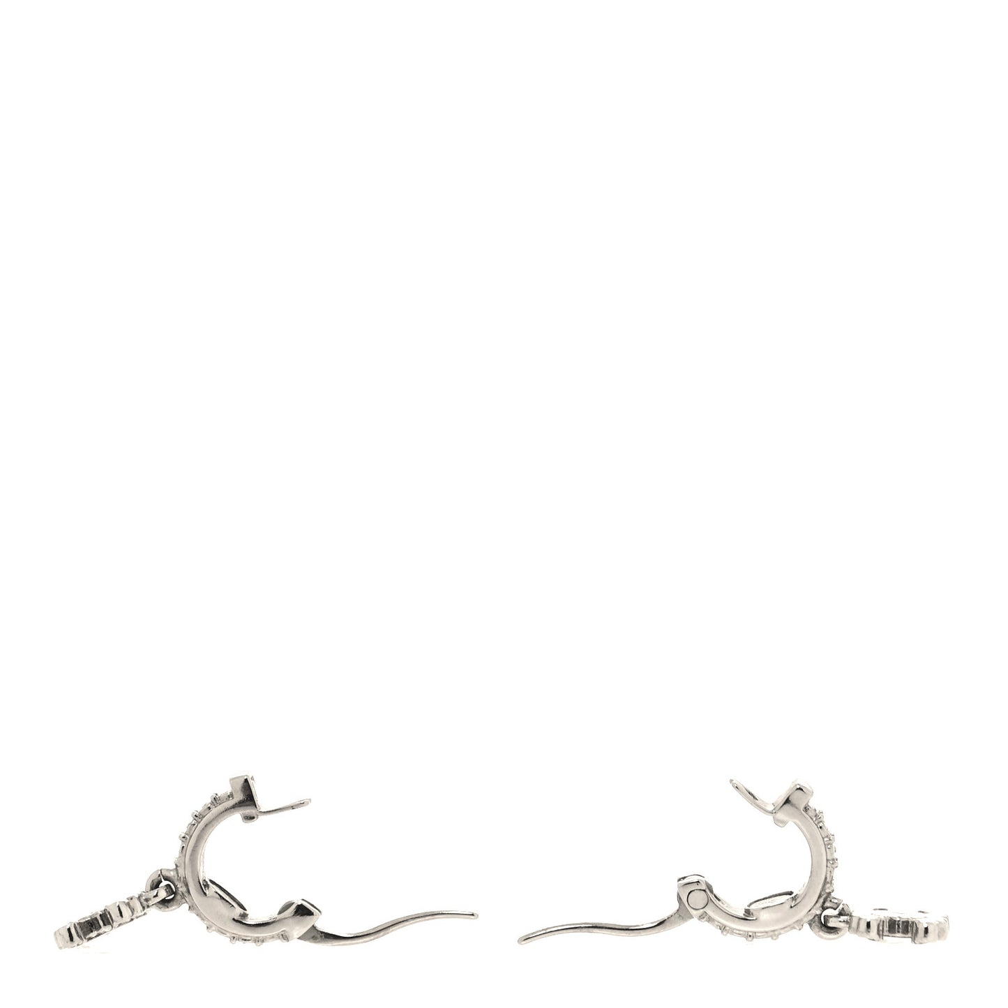 Metal Crystal CC Hoop Drop Earrings Silver