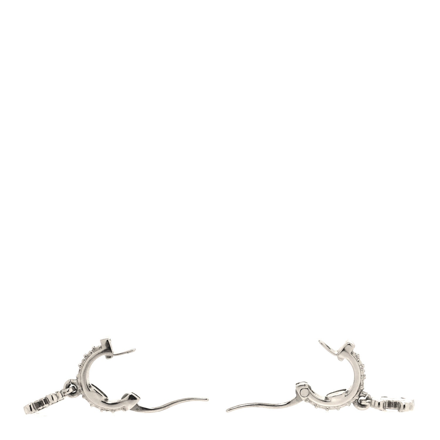 Chanel Metal Crystal CC Hoop Drop Earrings Silver 3 of 5