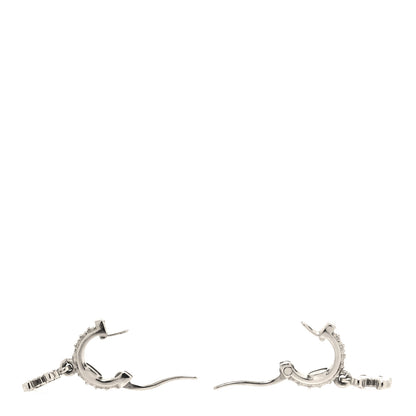 Chanel Metal Crystal CC Hoop Drop Earrings Silver 3 of 5