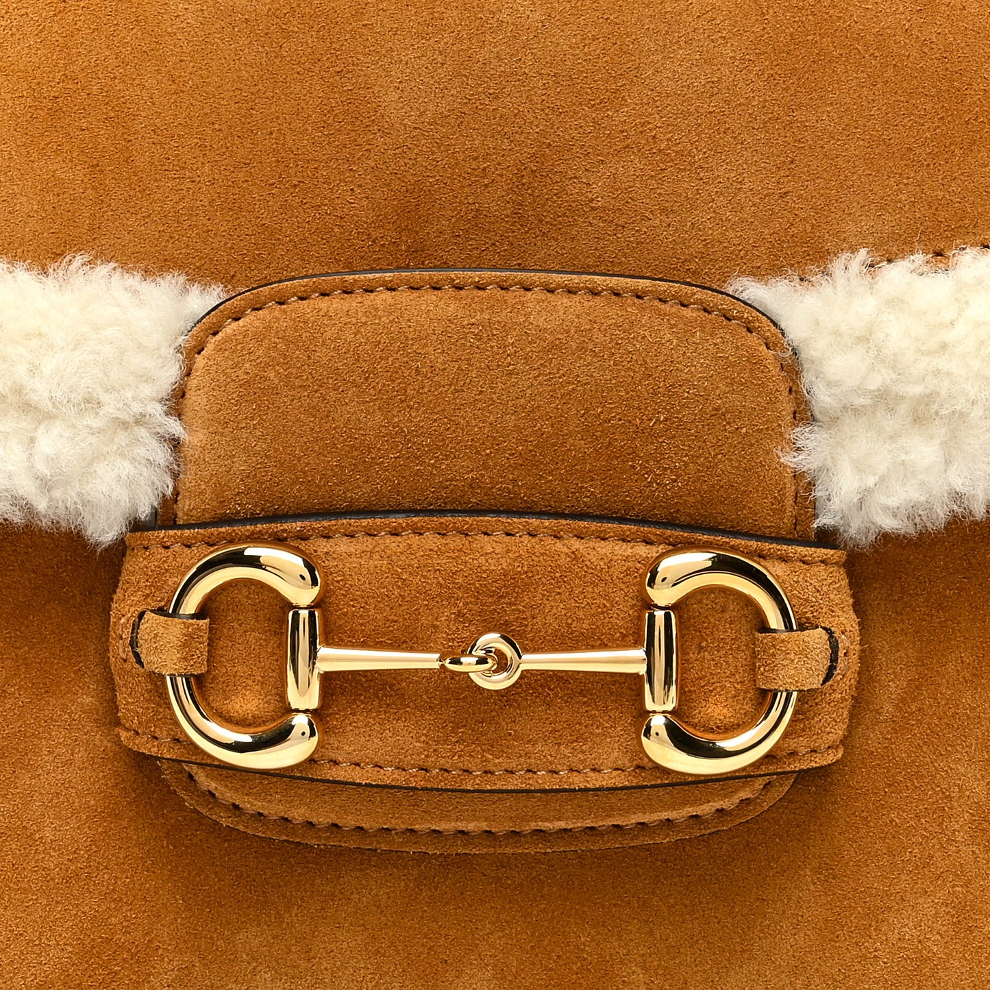 Suede Shearling Horsebit 1955 Shoulder Bag Honey Beige Milk
