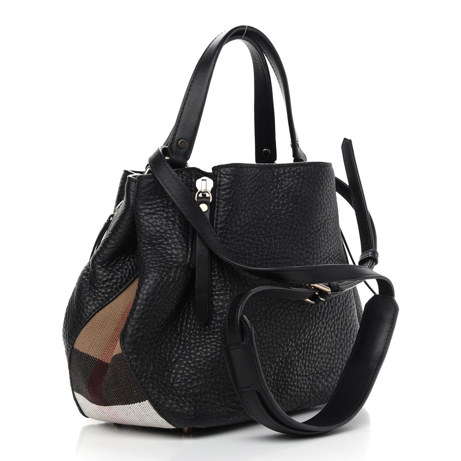 Burberry Grainy Calfskin House Check Small Maidstone Black 3 of 8