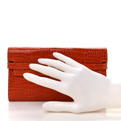 Hermes Matte Alligator Kelly Longue Wallet Orange 2 of 10