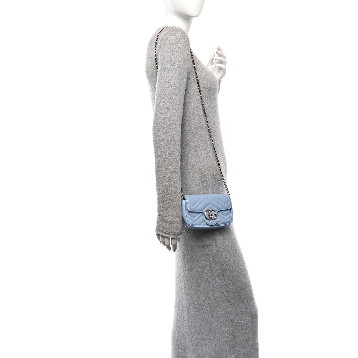 Calfskin Matelasse Super Mini GG Marmont Shoulder Bag Porcelain Light Blue