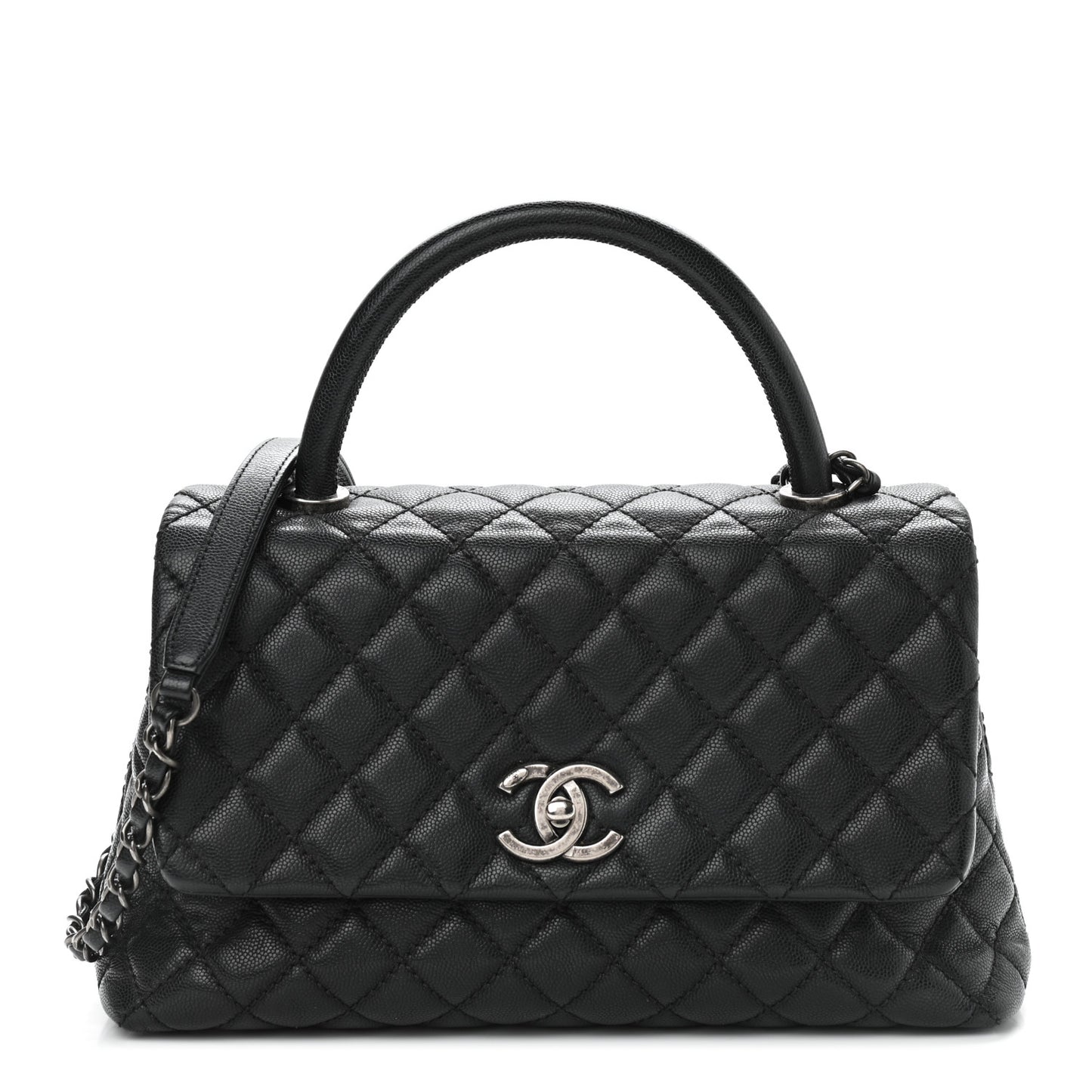 Caviar Quilted Small Coco Handle Flap Black