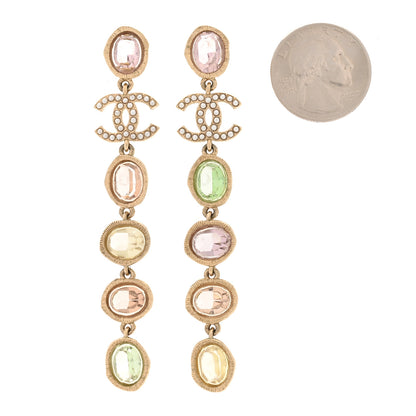 Chanel Metal Glass Crystal Strass Pearl CC Drop Earrings Gold Multicolor Pearly White 2 of 5