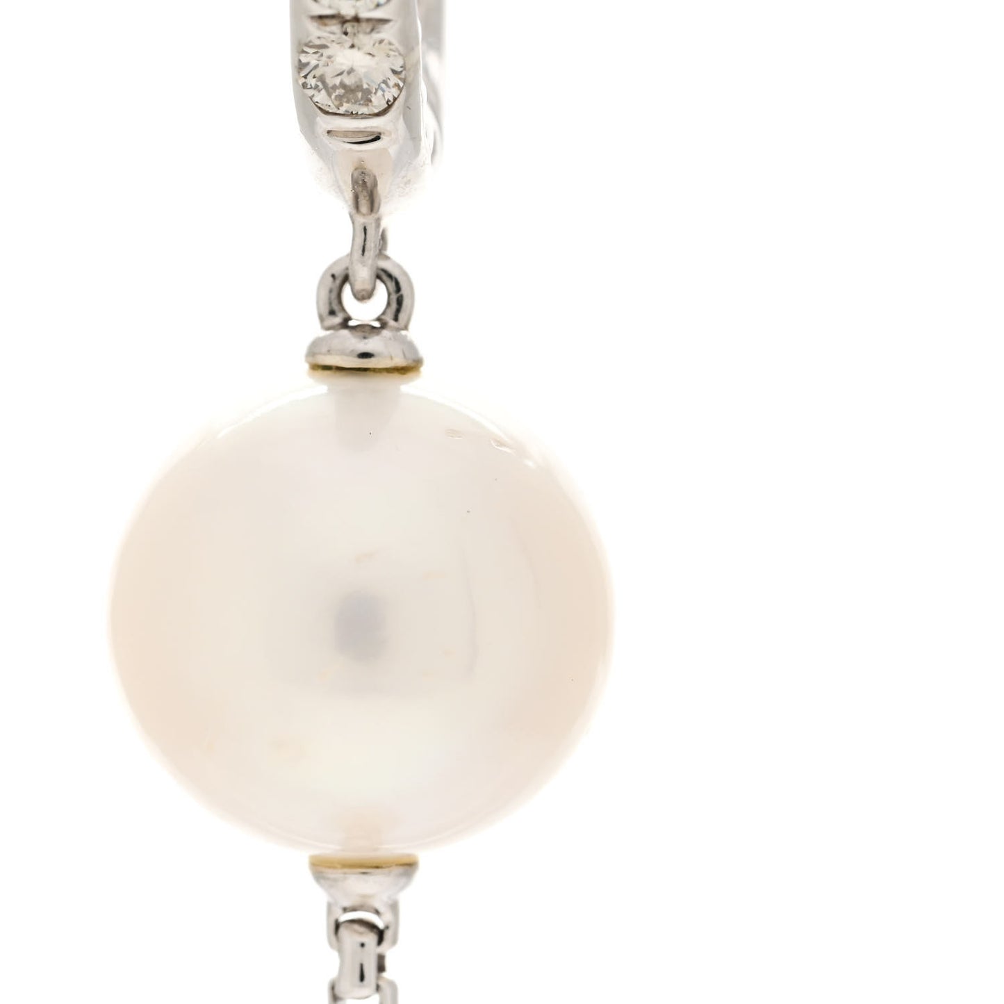 Sterling Silver Diamond Pearl Five Station Pave Drop Earrings