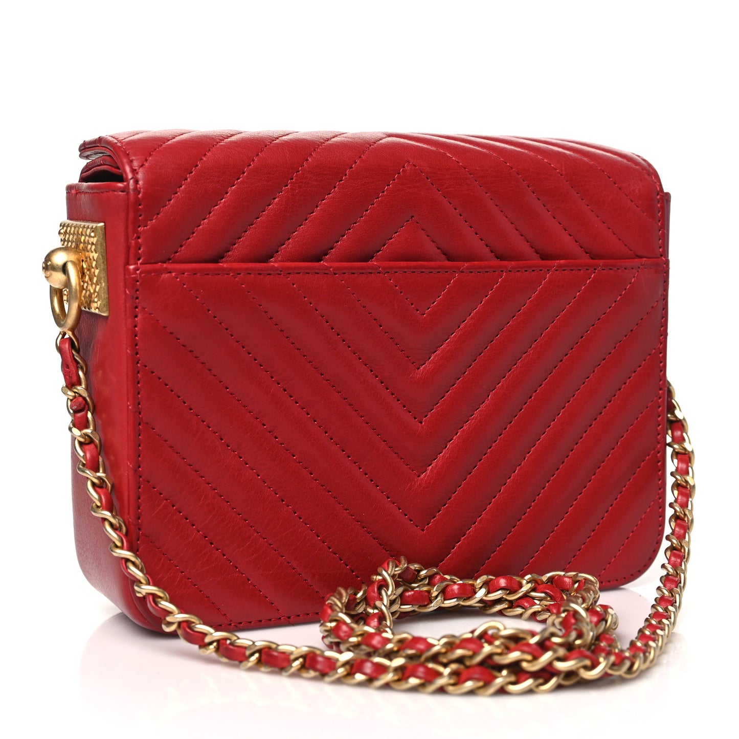 Calfskin Chevron Quilted Rock The Corner Minaudiere Bag Red