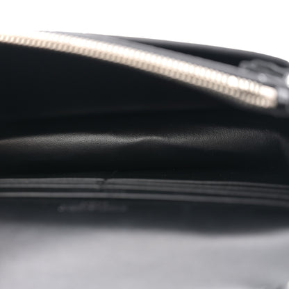 Saint Laurent Calfskin Crocodile Embossed Monogram Sunset Top Handle Chain Wallet Black 5 of 10
