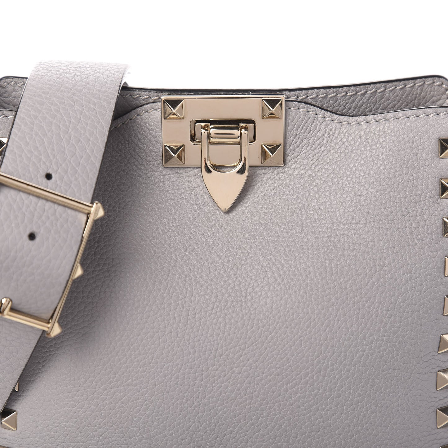 Pebbled Calfskin Mini Rockstud Flip-Lock Messenger Bag Pastel Grey