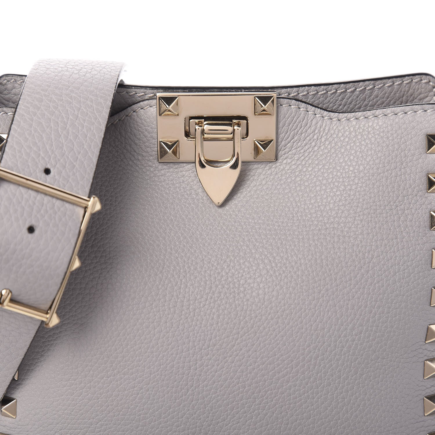 Valentino Garavani Pebbled Calfskin Mini Rockstud Flip-Lock Messenger Bag Pastel Grey 9 of 9