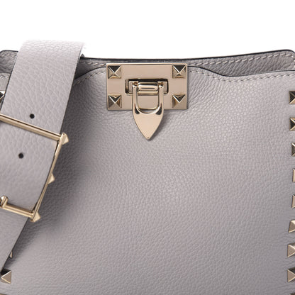 Valentino Garavani Pebbled Calfskin Mini Rockstud Flip-Lock Messenger Bag Pastel Grey 9 of 9
