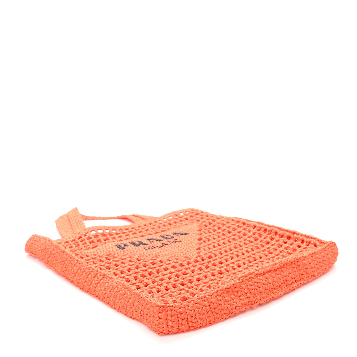 Yarn Raffia Effect Crochet Logo Embroidered Tote Bag Arancio